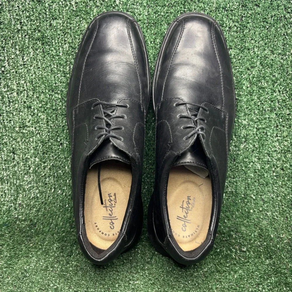 Clarks Kempton Run Leather Comfort Professional Oxford Black Mens Size 11.5 Wide